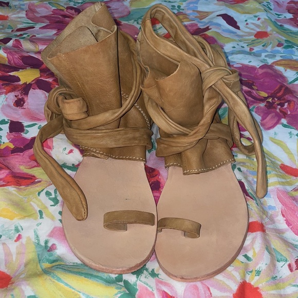 Free People Delaney brown leather wrap boot sandals size 38/8 - Picture 4 of 7